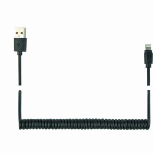 USB spiraal-laadkabel voor iPhone 1.5 meter zwart