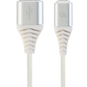 Premium micro-USB laad- & datakabel 'katoen', 1 m, zilver/wit