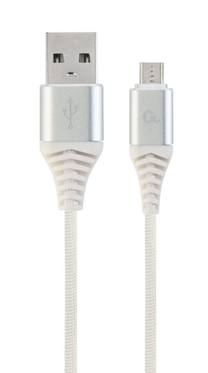 Premium micro-USB laad- & datakabel 'katoen', 1 m, zilver/wit