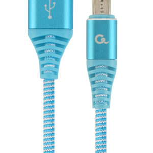 Premium micro-USB laad- & datakabel 'katoen', 1 m, turquoise/wit