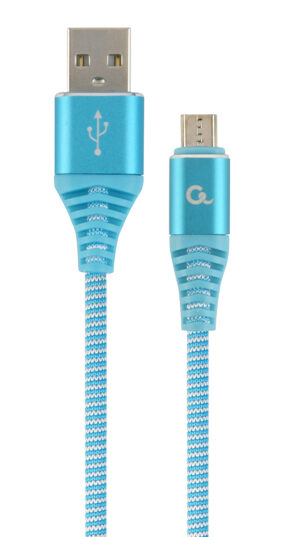 Premium micro-USB laad- & datakabel 'katoen', 1m, turquoise/wit