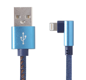 iPhone Lightning laadkabel 1 meter Denim Blue – gevlochten USB kabel met hoekconnector
