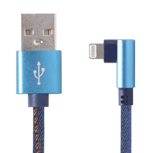 iPhone Lightning laadkabel 1 meter Denim Blue – gevlochten USB kabel met hoekconnector