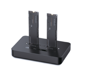 Desktop dual drive USB Type-C M.2 NVME (and SATA) SSD docking station, black
